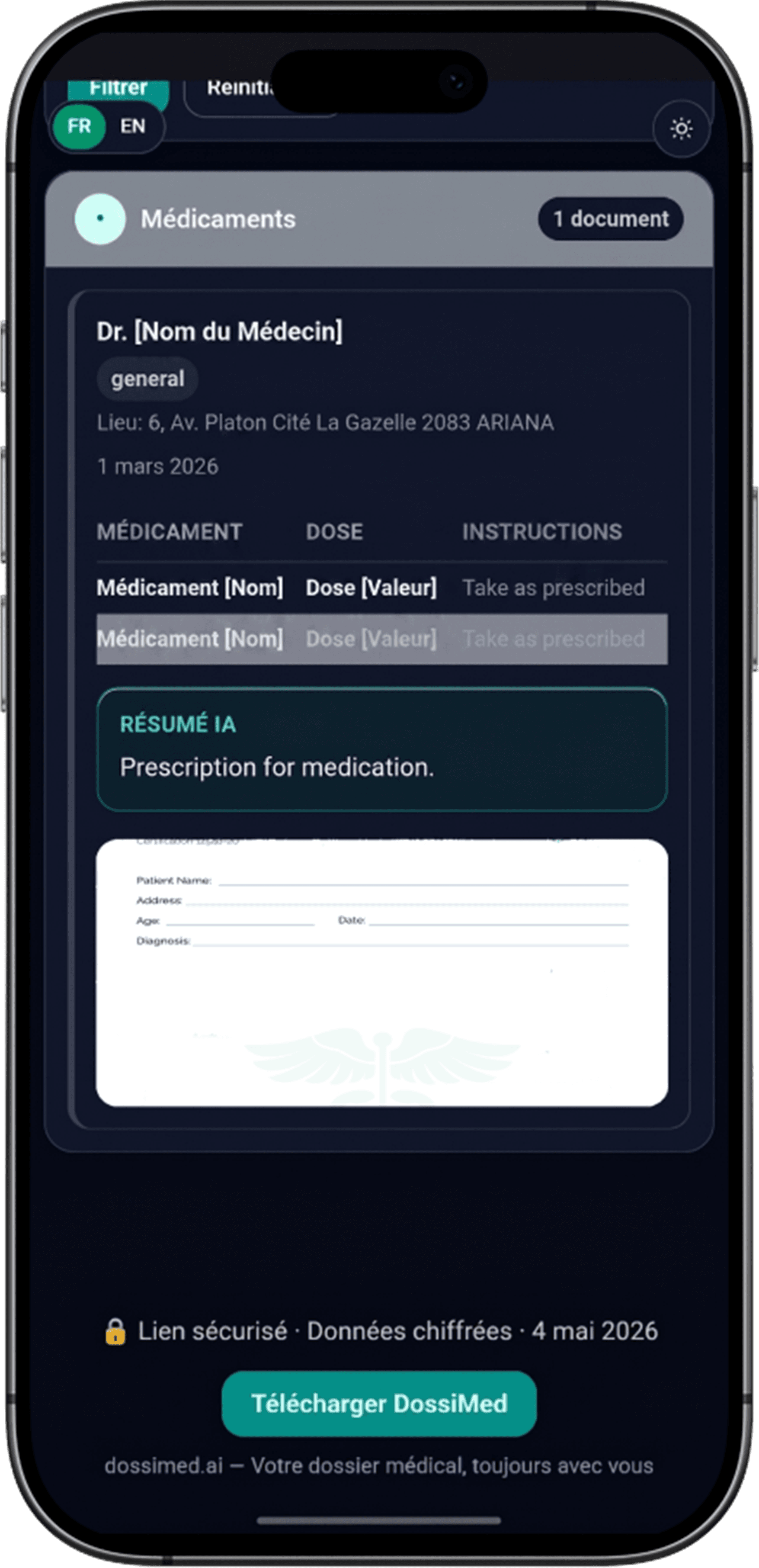 Doctor record tabs screen