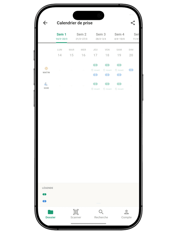 Treatment calendar screen