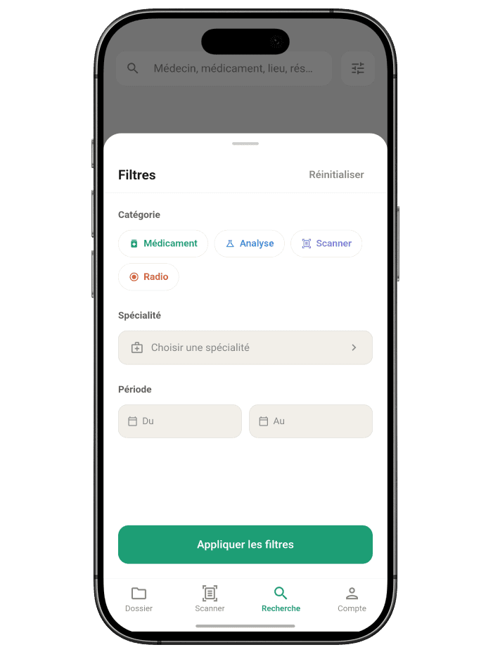 Search and filters screen